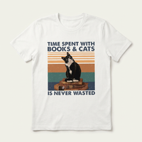 Time on Books Cats Never Wasted Tee | Funny Cat