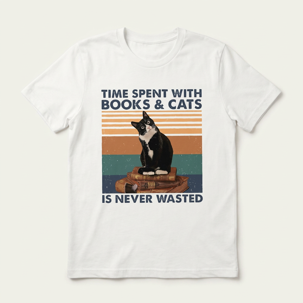 Time on Books Cats Never Wasted Tee | Funny Cat