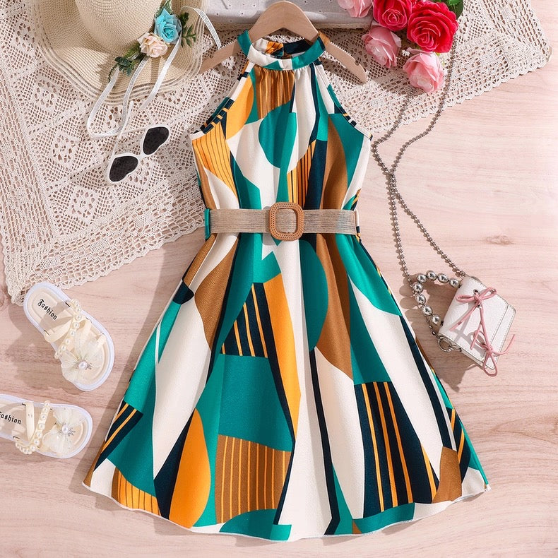 Robe géométrique à licou avec ceinture pour fille – Canada