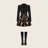 Women's French Hepburn Vintage Dress Canada | Black Floral Design