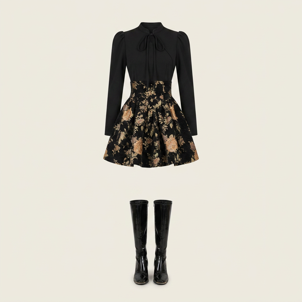 Women's French Hepburn Vintage Dress Canada | Black Floral Design