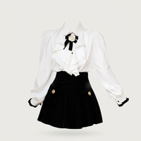 Women's White Ruffled Blouse & Black Pleated Skirt Set | Canada
