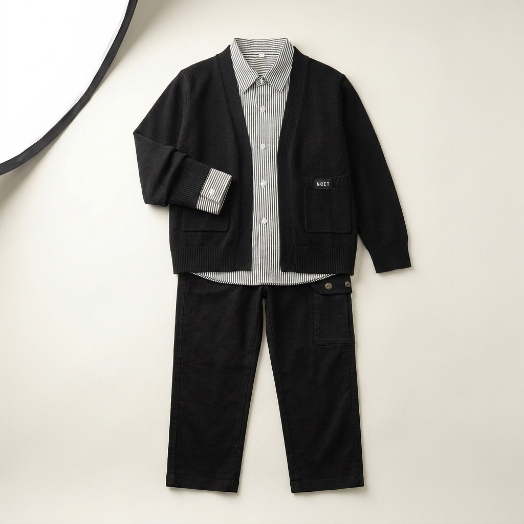 Ensemble cardigan noir et pantalon cargo pour garçons Canada | Parcel Theory