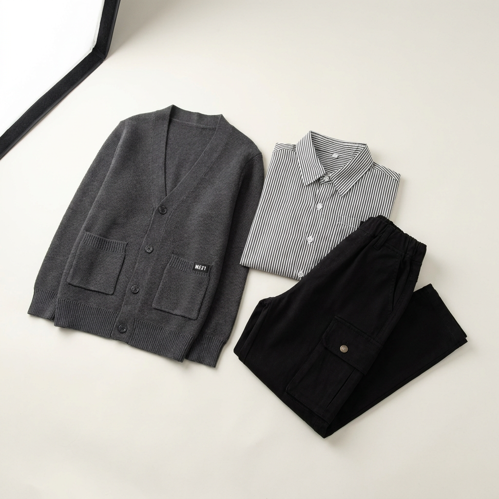 Ensemble cardigan noir et pantalon cargo pour garçons Canada | Parcel Theory