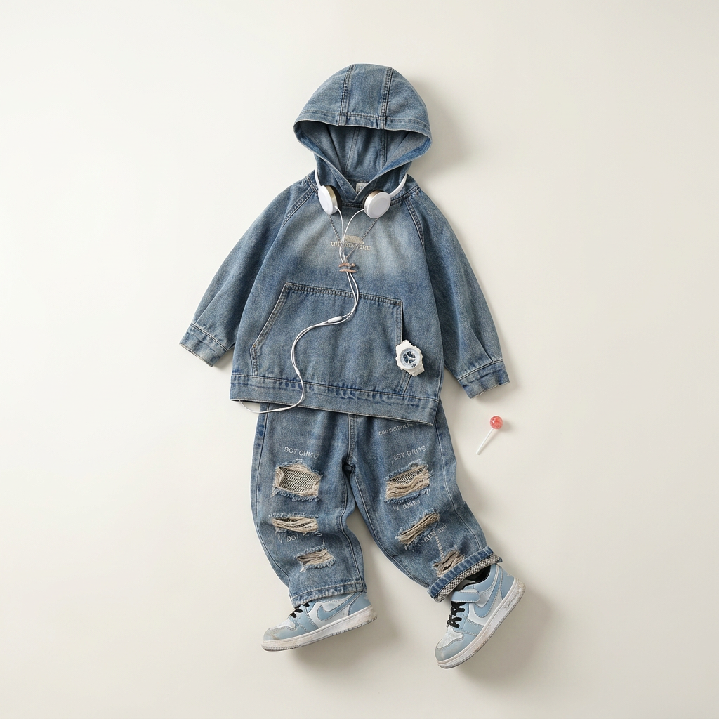 Ensemble gilet à capuchon et pantalon en denim déchiré pour garçons Canada