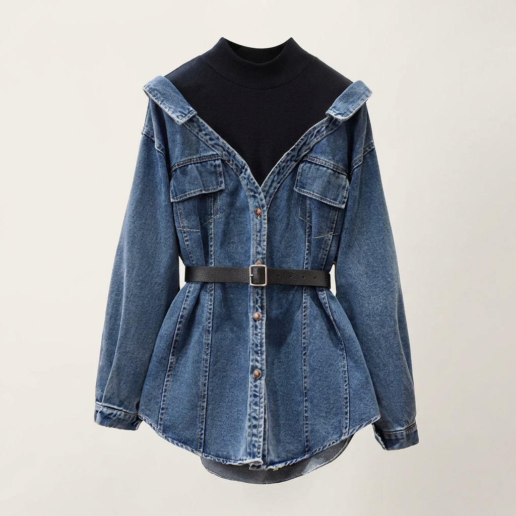 Veste-chemise ceinturée en denim à col montant pour femme | Canada