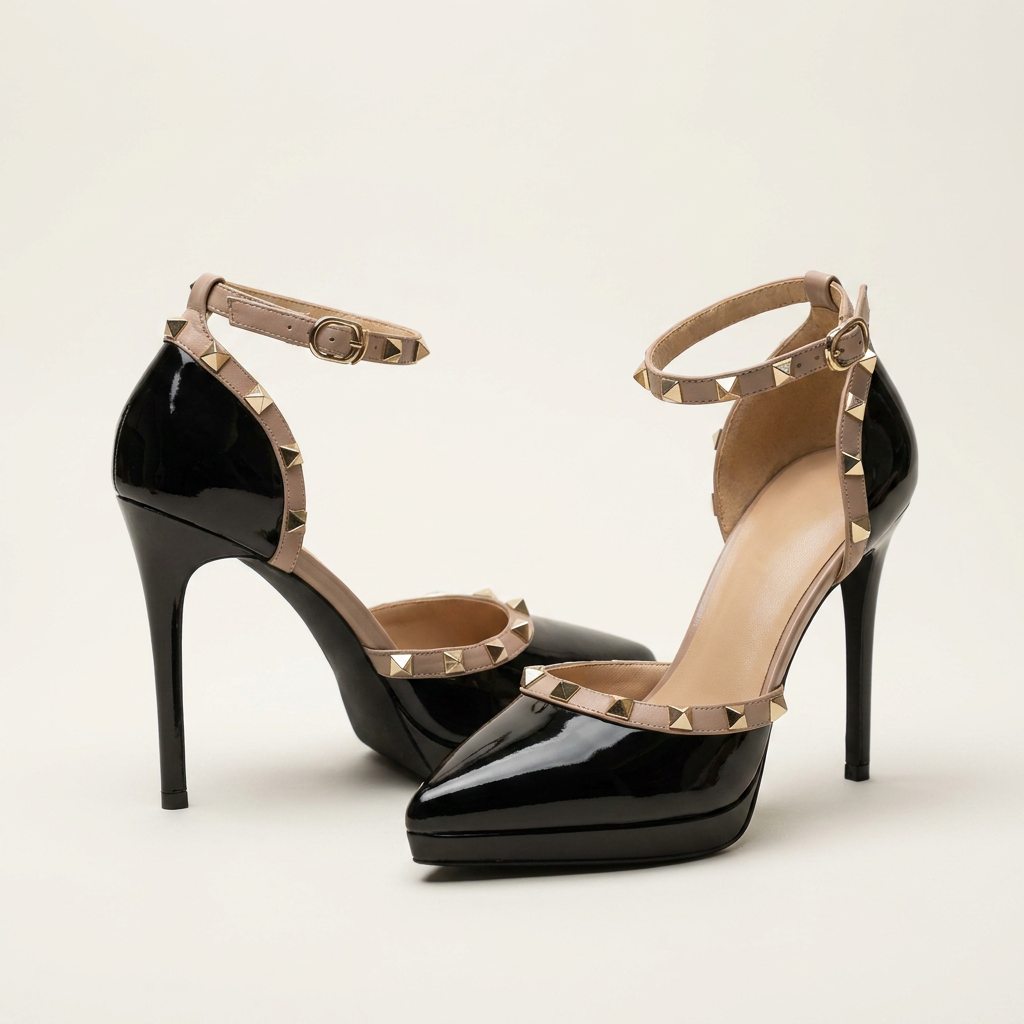 Talons Aiguilles Noirs à Clous Canada | Escarpins à Rivets et Bout Pointu