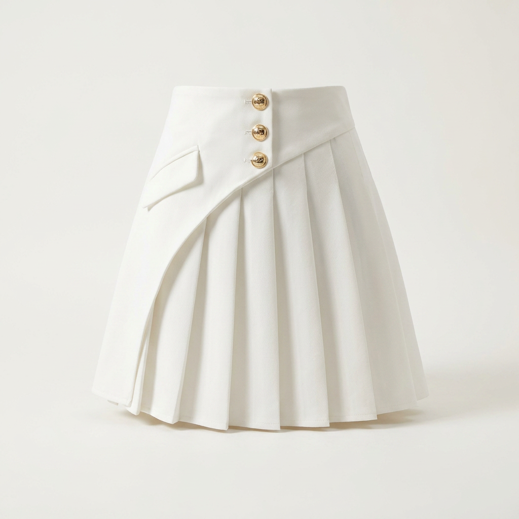 Mini-jupe plissée blanche à boutons dorés pour femme | Canada