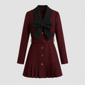 Women's Burgundy Pleated Suit Dress with Bow Tie Canada | Parcel Theory