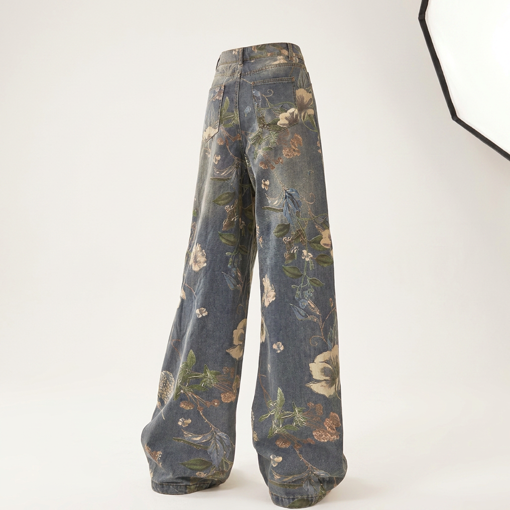 Jeans larges fleuris pour femme Canada | Jean imprimé taille haute