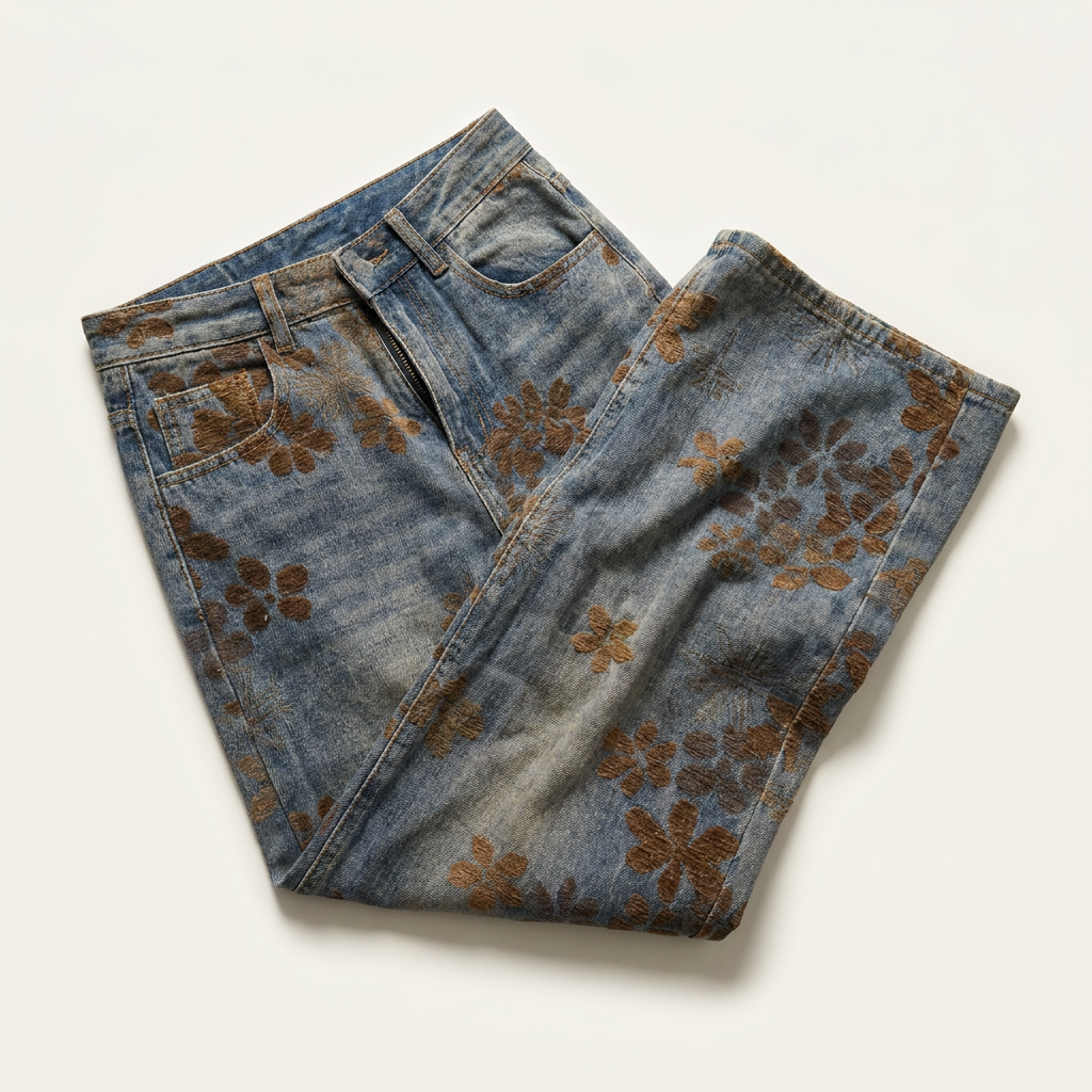 Jean large en jacquard floral pour femme Canada | Pantalon en jean rétro