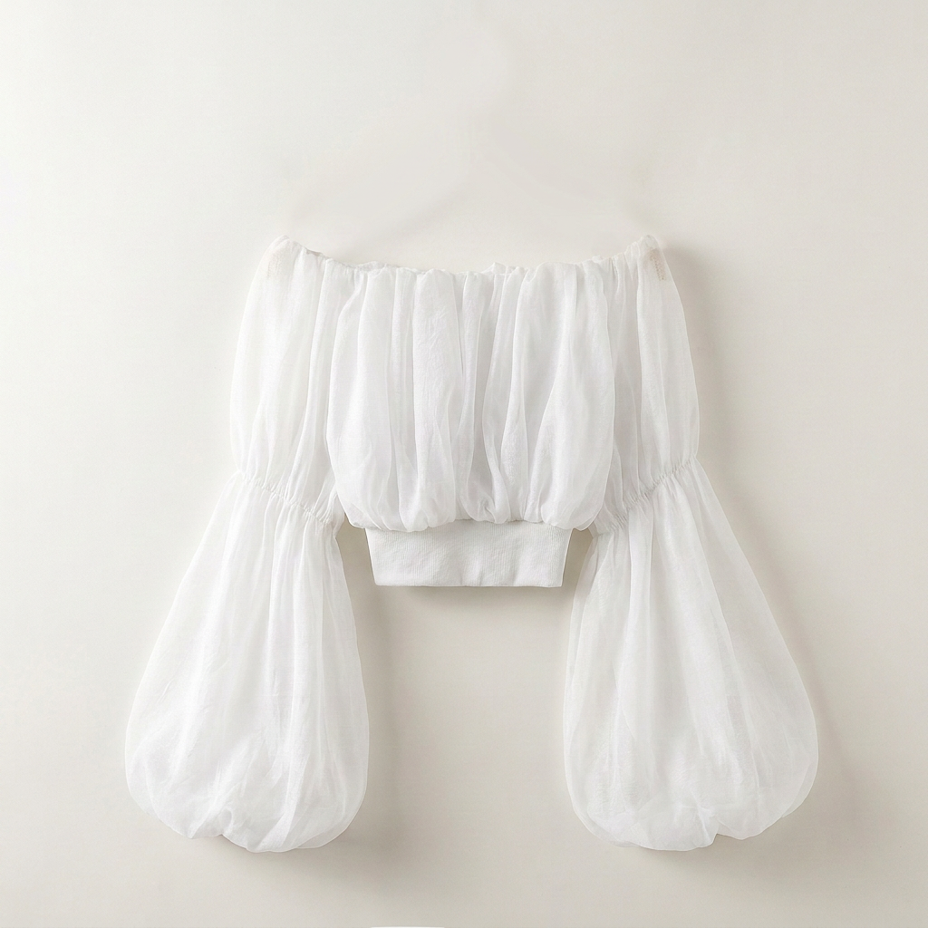 Women's Off-Shoulder Crop Top with Puff Sleeves Canada | Parcel Theory