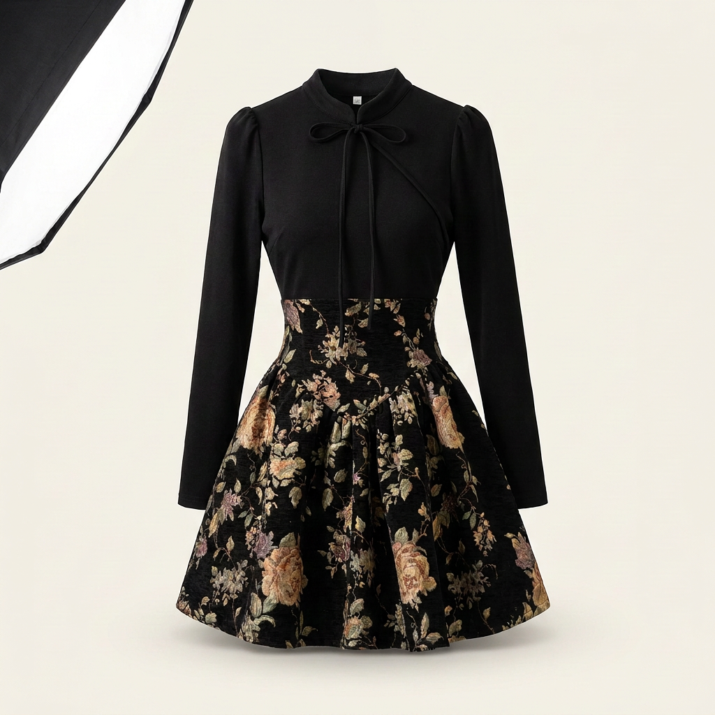 Women's French Hepburn Vintage Dress Canada | Black Floral Design