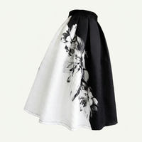 Jupe trapèze taille haute à motifs floraux noir et blanc pour femme | Canada