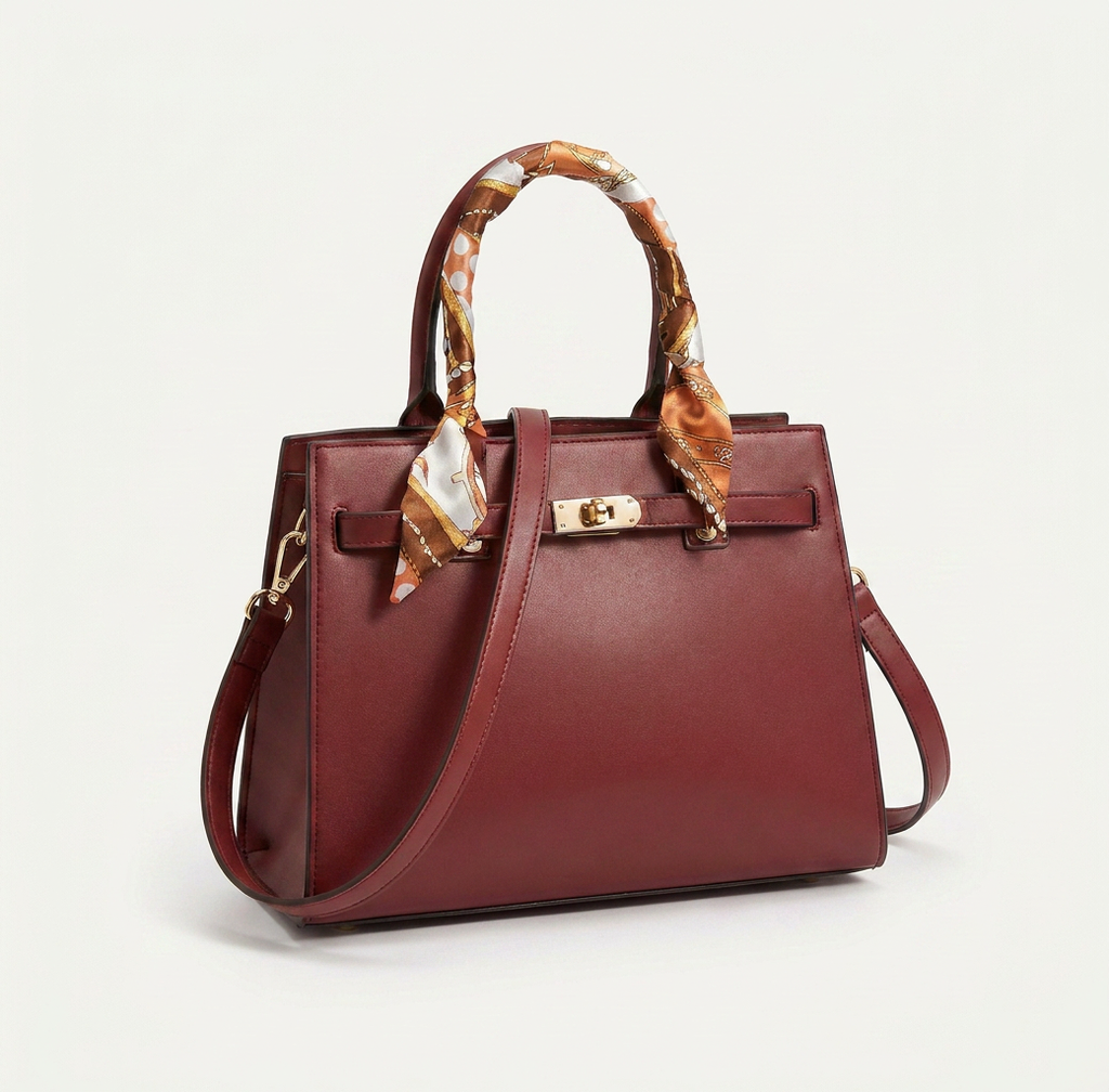 Sac à main rouge style Kelly avec poignée foulard | Canada