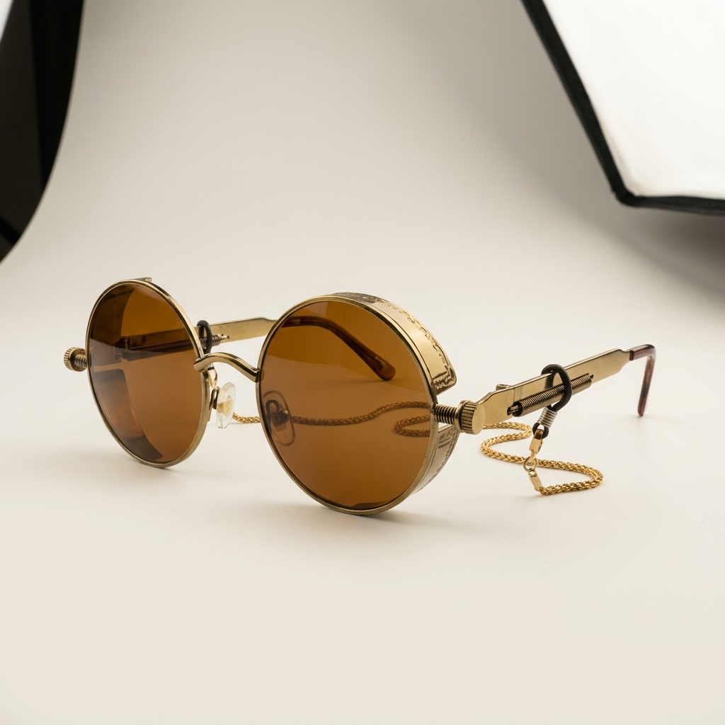 Lunettes de soleil rondes rétro Steampunk avec chaîne | Canada