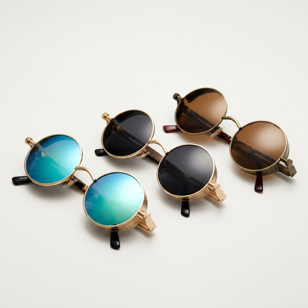 Lunettes de soleil rondes rétro Steampunk avec chaîne | Canada
