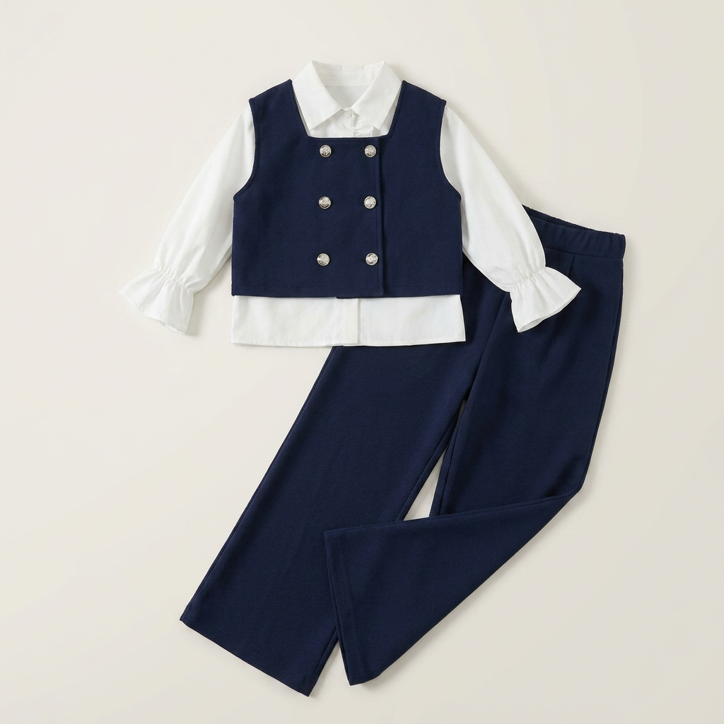 Ensemble pantalon deux pièces bleu marine pour fille avec chemisier blanc | Canada