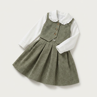 Robe vert olive avec gilet et chemisier pour filles | Canada