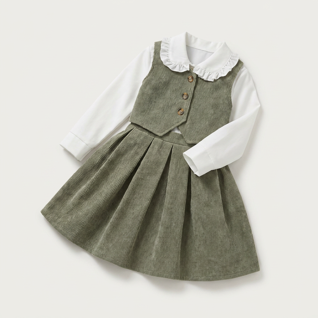 Girls Olive Green Dress with Vest & Blouse | Canada
