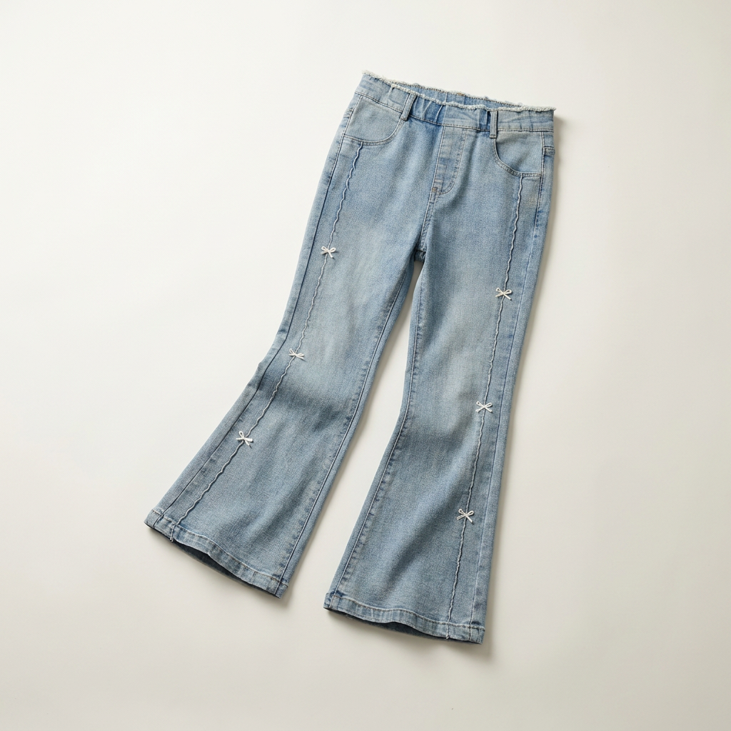 Girls Light Wash Bow Flare Jeans Canada | Parcel Theory