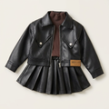 Ensemble veste en cuir et jupe plissée pour filles Canada