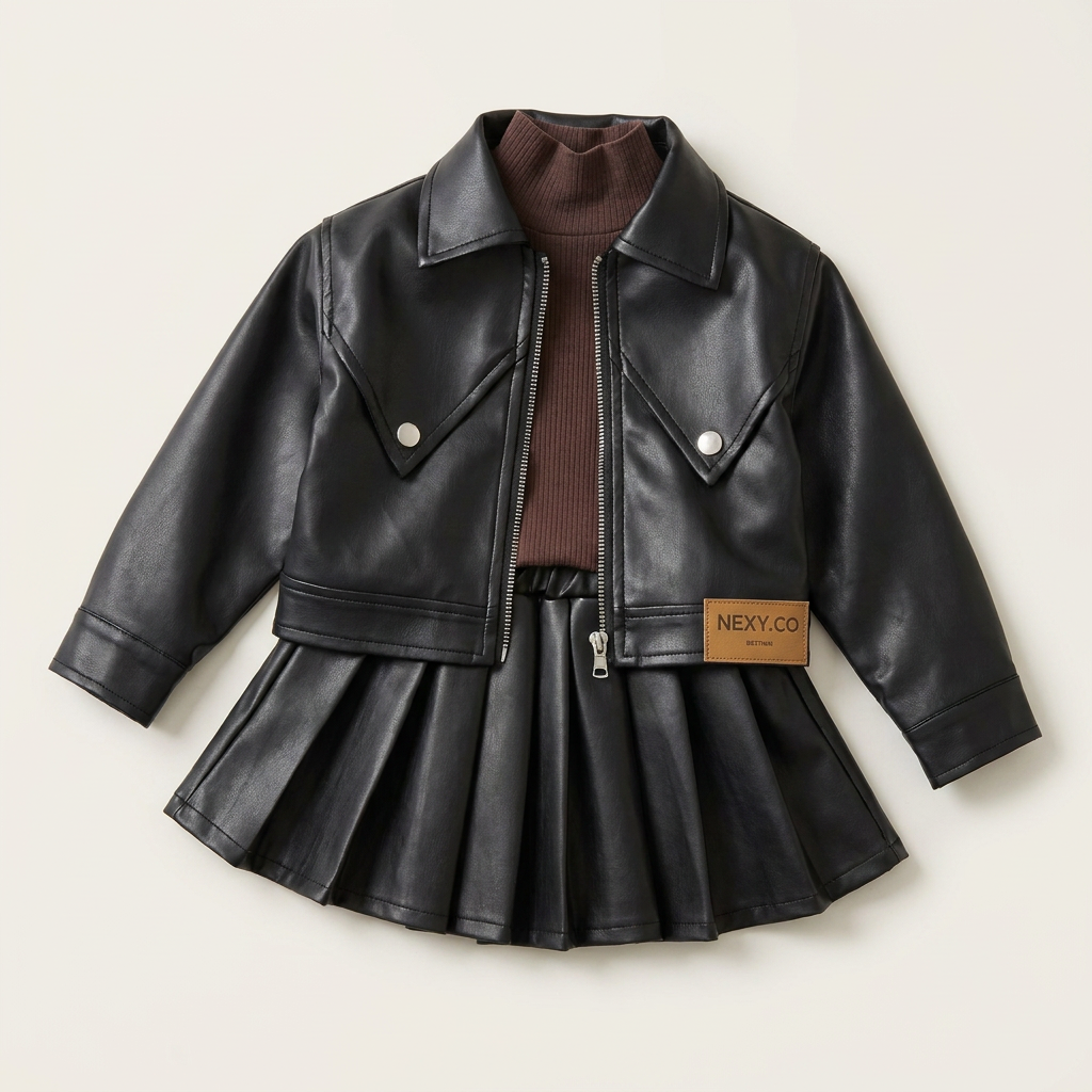 Girls' Leather Jacket & Pleated Skirt Set Canada