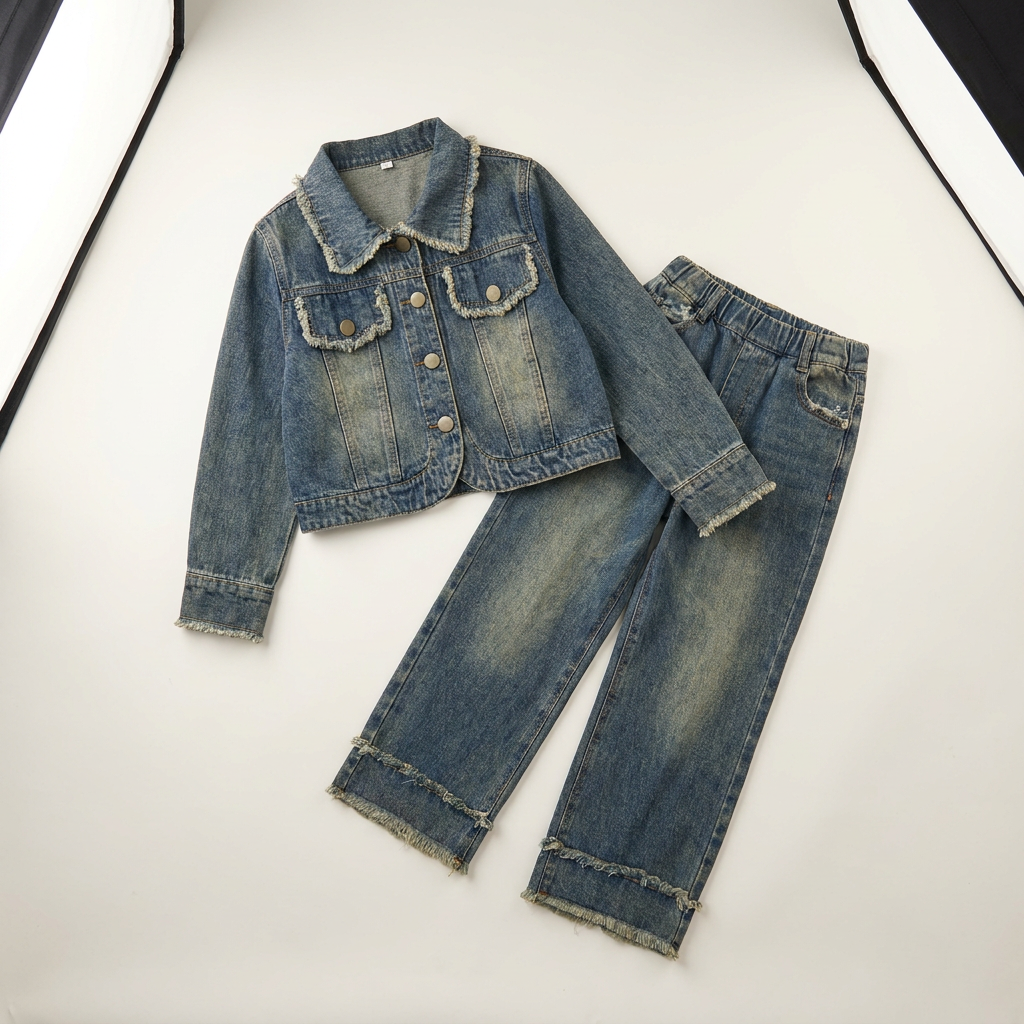 Girls' Denim Jacket & Wide-Leg Jeans Set Canada