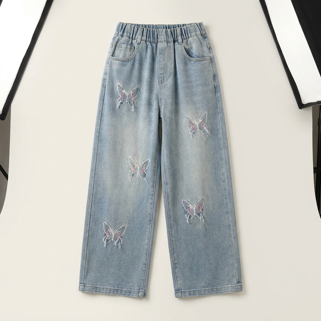 Girls Butterfly Embroidered Wide Leg Jeans Canada | Parcel Theory