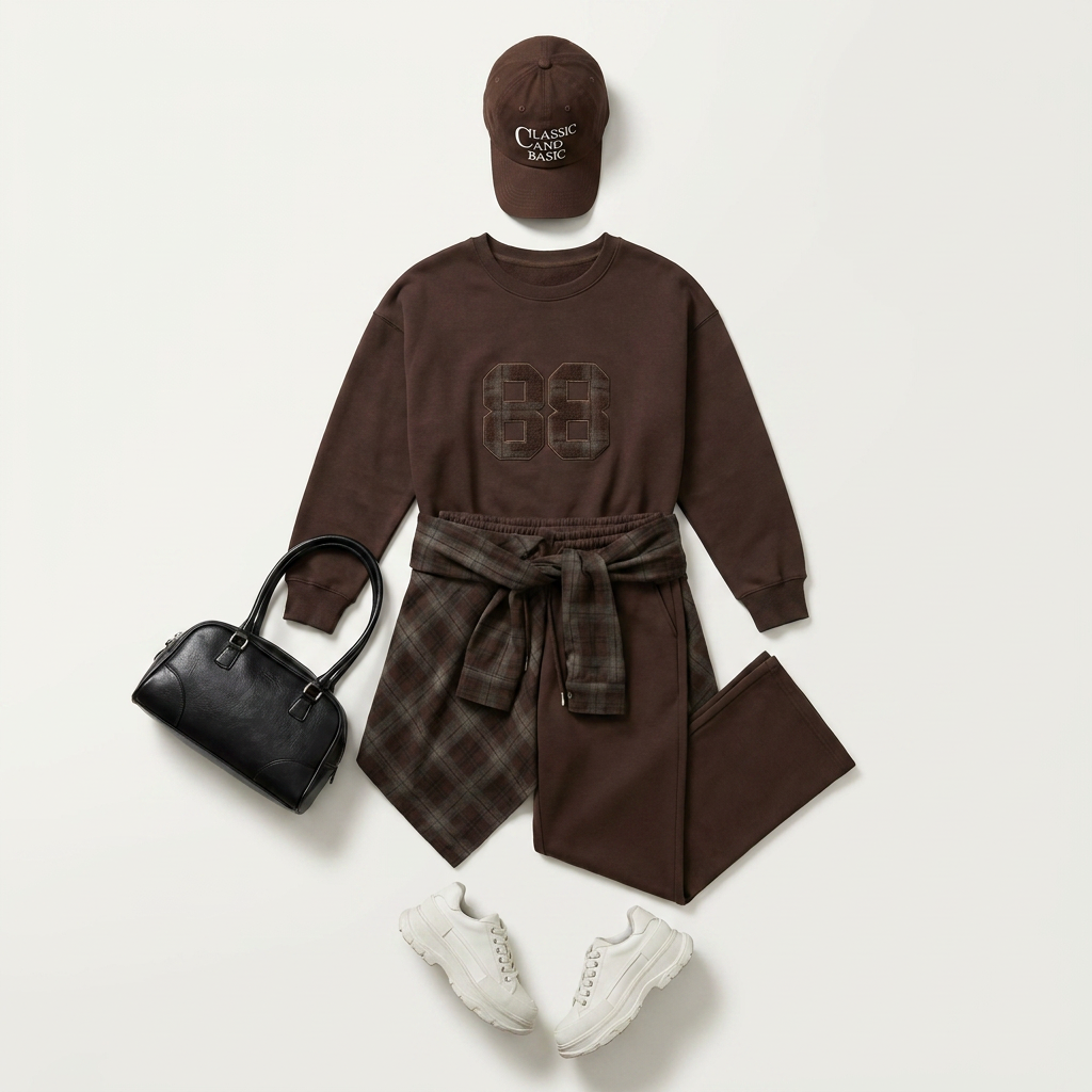 Brown Plaid Streetwear Set for Teen Girls Canada