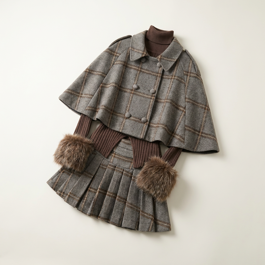 Cape Turtleneck Pleated Skirt Set Canada