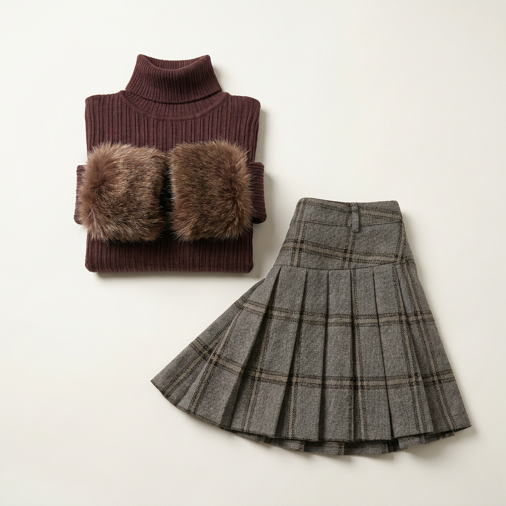 Cape Turtleneck Pleated Skirt Set Canada