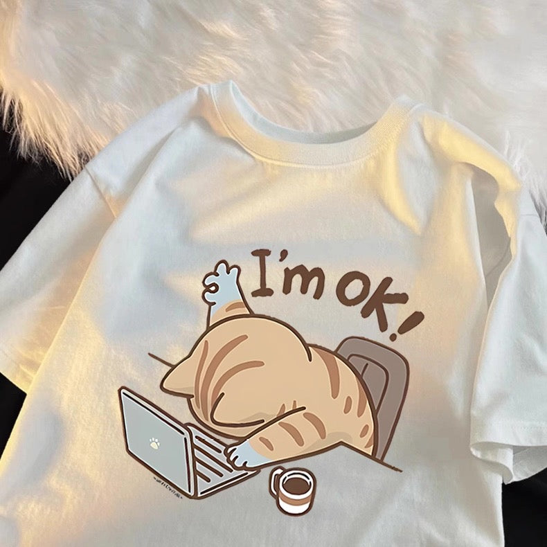 T-shirt femme chat de travail « I'm OK » | T-shirt graphique mignon Canada