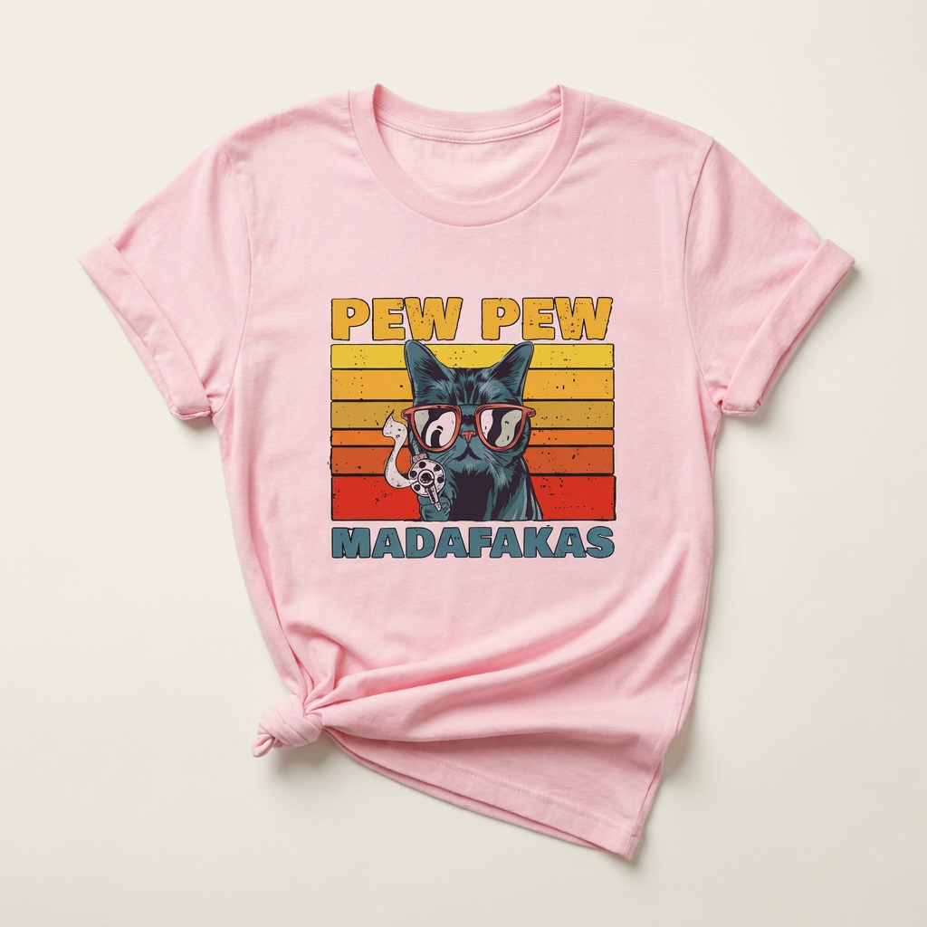 Pew Pew Cool Cat Graphic Tee | Funny Cat