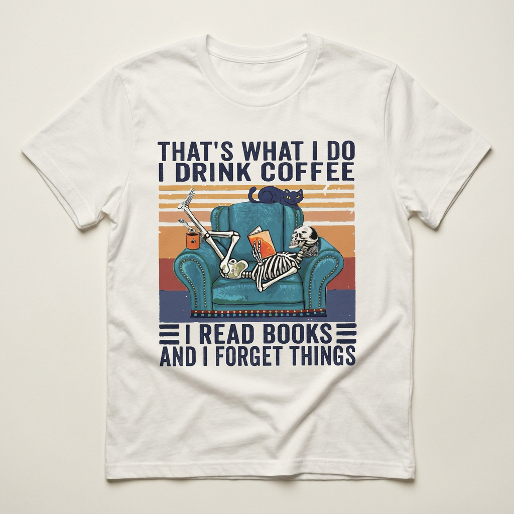 Drink Coffee Know Things Skeleton Tee | Funny Cat