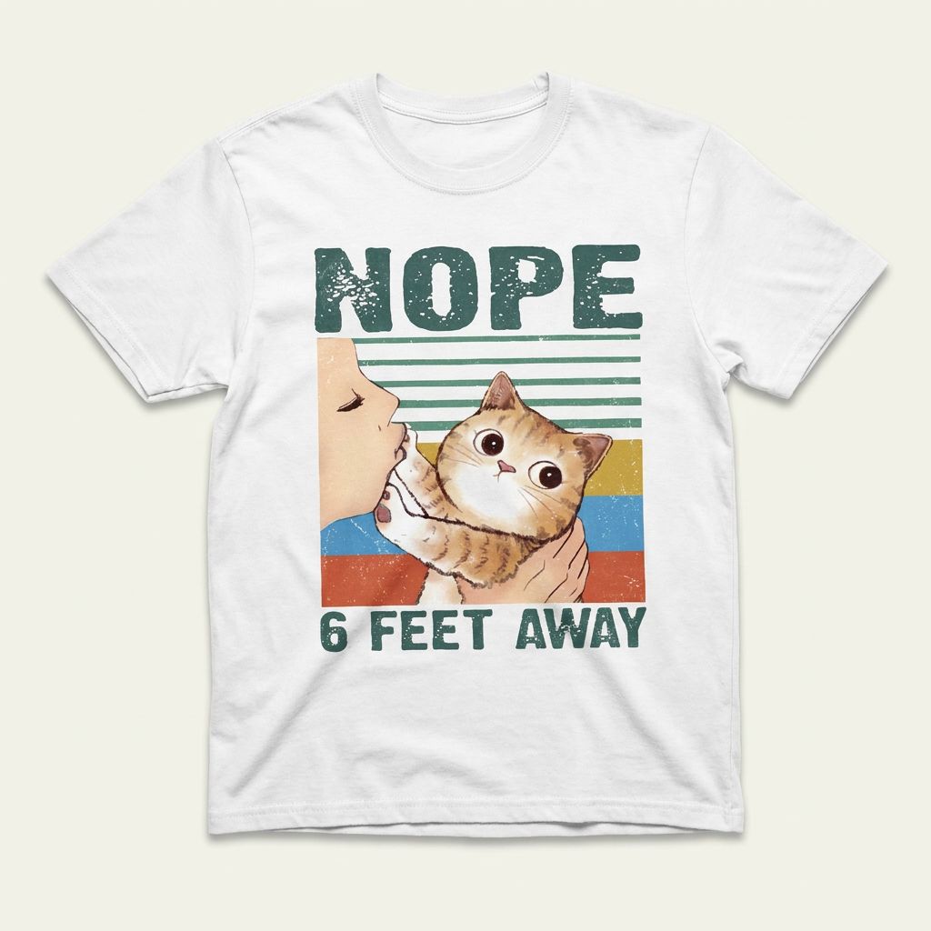 Nope 6 Feet Away Graphic Tee | Funny Cat