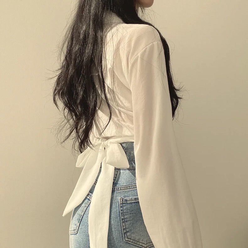 Women's Cropped Tie-Back Blouse with Lantern Sleeves | Canada