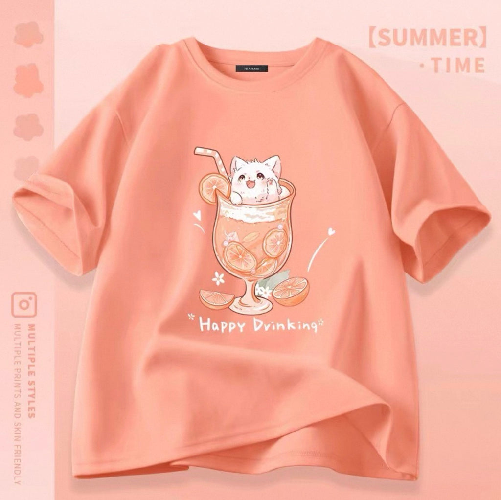 T-shirts mignons pour femmes avec motif de chat Canada | T-shirts kawaii en mélange de coton