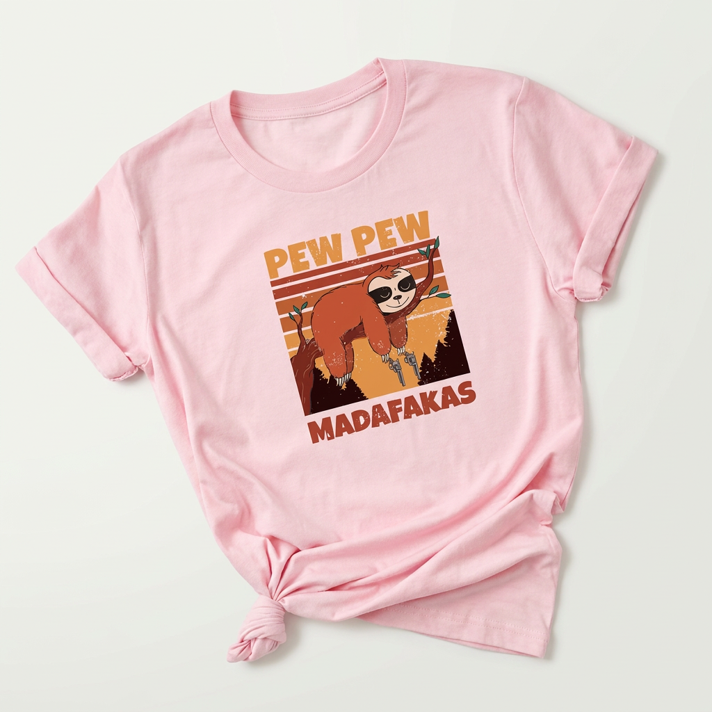 Pew Pew Sloth Graphic Tee | Funny Cat