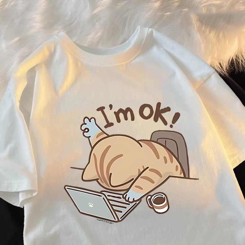 T-shirt femme chat de travail « I'm OK » | T-shirt graphique mignon Canada