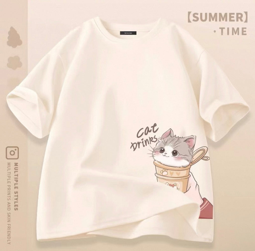 T-shirts mignons pour femmes avec motif de chat Canada | T-shirts kawaii en mélange de coton