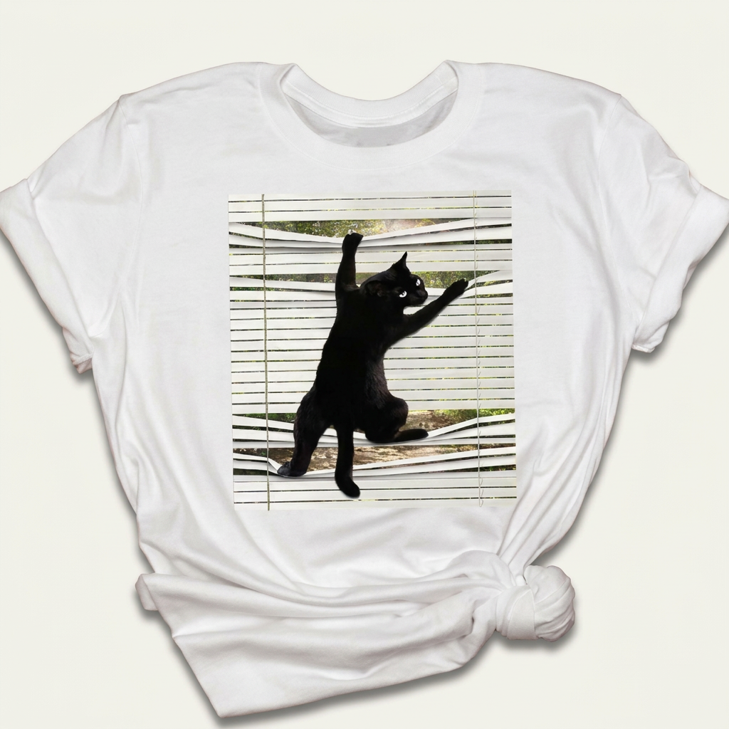 Cat on Blinds Graphic Tee | Funny Cat