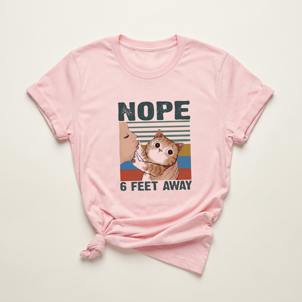 Nope 6 Feet Away Graphic Tee | Funny Cat