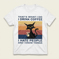 Coffee Hate People Slim Cat Graphic Tee | Funny Cat