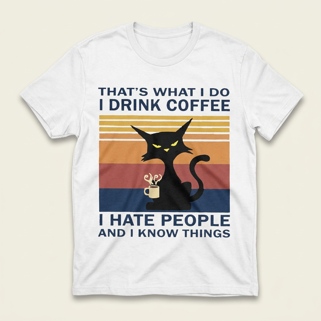 Coffee Hate People Slim Cat Graphic Tee | Funny Cat