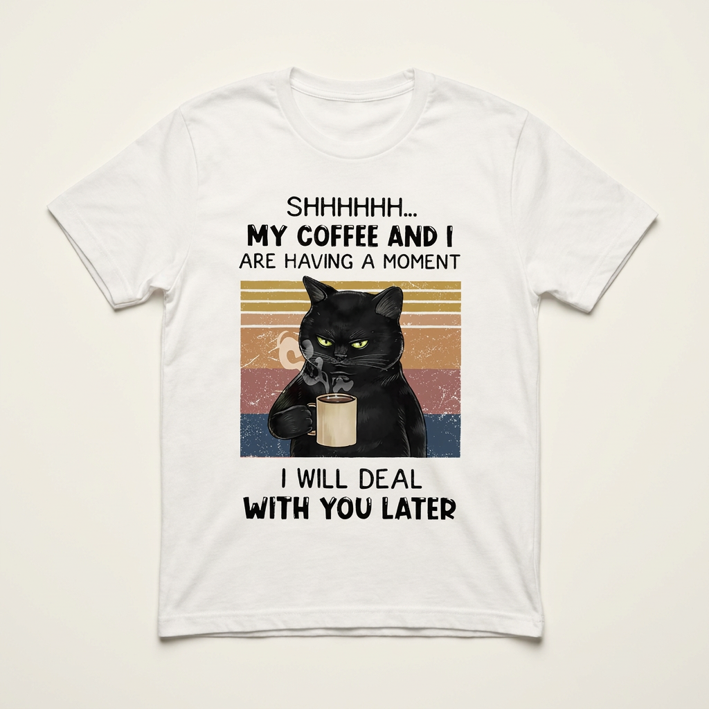 Coffee Moment Cat Graphic Tee | Funny Cat