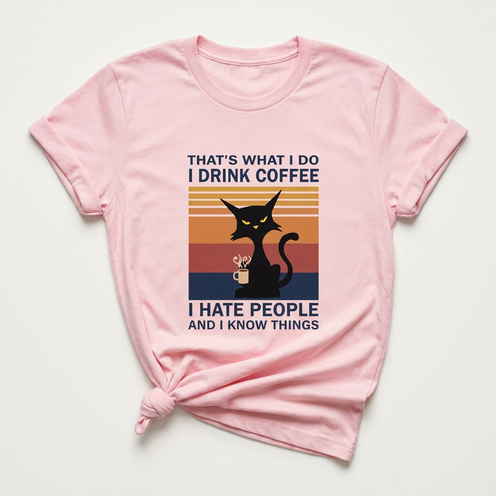Coffee Hate People Slim Cat Graphic Tee | Funny Cat