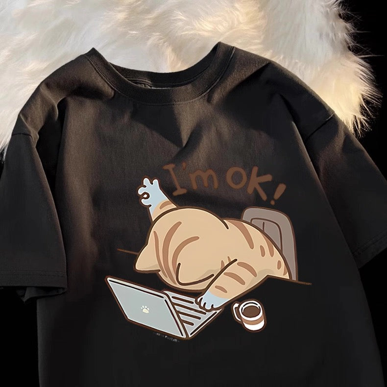 T-shirt femme chat de travail « I'm OK » | T-shirt graphique mignon Canada