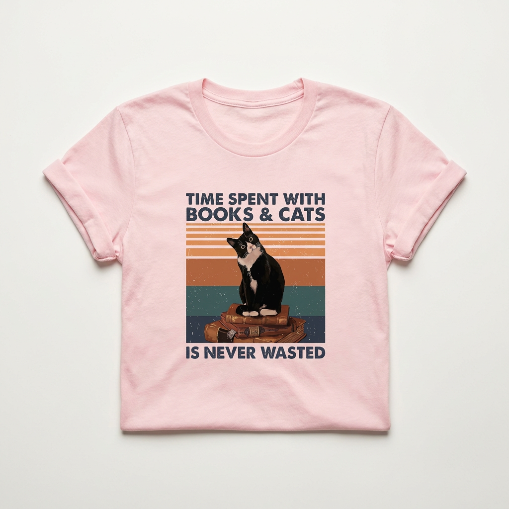 Time on Books Cats Never Wasted Tee | Funny Cat