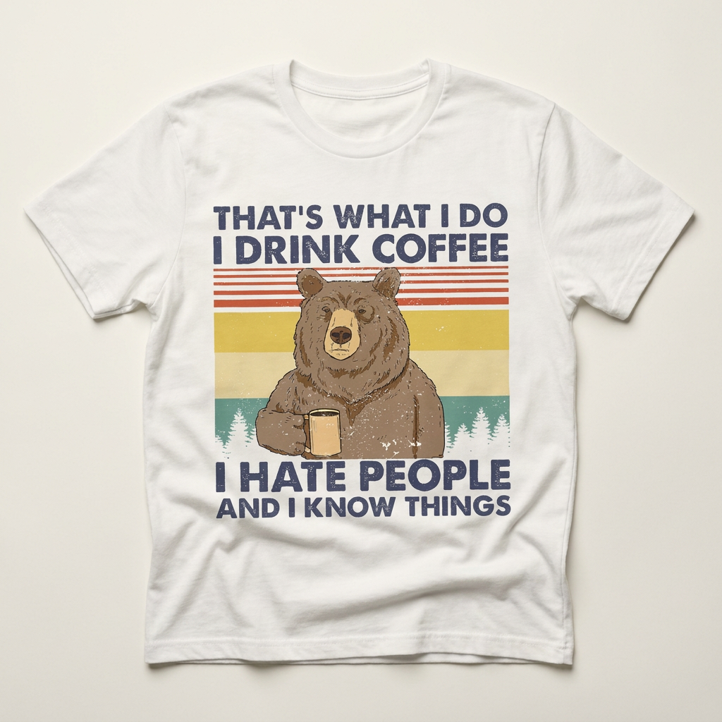 Coffee Hate People Bear Graphic Tee | Funny Cat